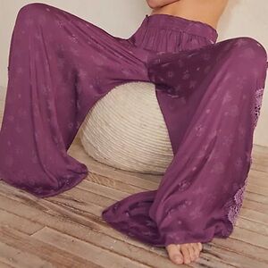 Free People What’s Good Lounge Pants - Plum Purple Silky Wide Leg Intimately